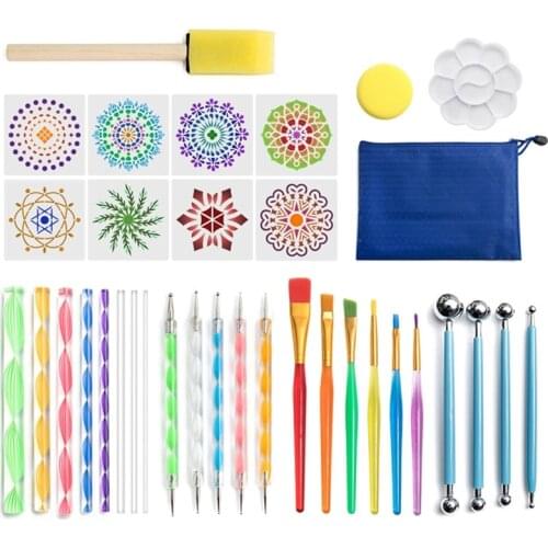 35pcs Mandala Dotting Pen Tool Set for Painting Rock Stone Acrylic Stick Stencil
