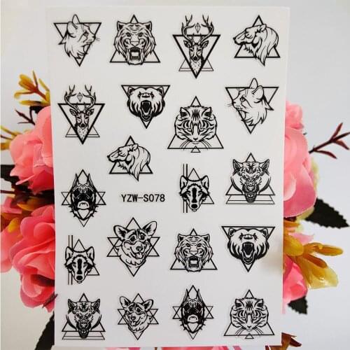 3D Nail Stickers Art Geometric Animals Wolf Tiger Bear Sliders For Nails Decoraciones foil Manicure Designer Accesoires
