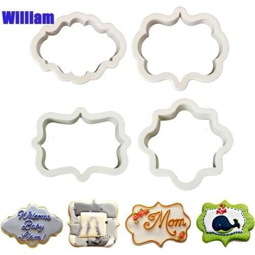 4Pcs/Set Vintage Plaque Frame Cookie Cutter Set Plastic Biscuit Mould Fondant Cake Decorating Tools