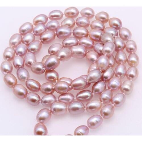 50'' 127cm Women Jewelry natural pearl 8mm bright purple oval round pearl necklace AA+ Natural freshwater pearl handmade gift