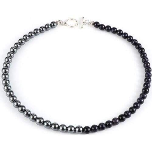 8mm Natural Hematite Turquoises Tiger Eye Stone Beaded Necklace For Men 18/20 Inch Choker Male Jewelry