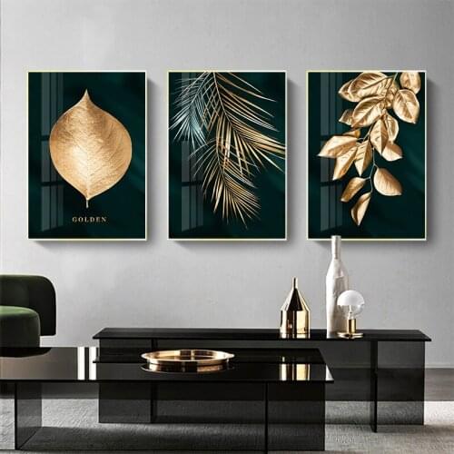 Golden Leaf Canvas Abstract Canvas Wall Art Posters and Printing Living Room Background Wall Home Decoration Painting Room Mural