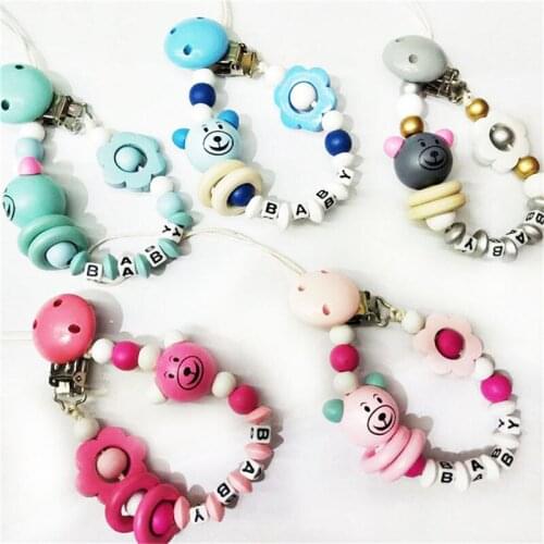 Hot Baby Pacifier Clip Chain Infant Boys Girls Cute Cartoon Bear Letters Toys Teether Pacifier Chain Holder Baby Nipple Feeding