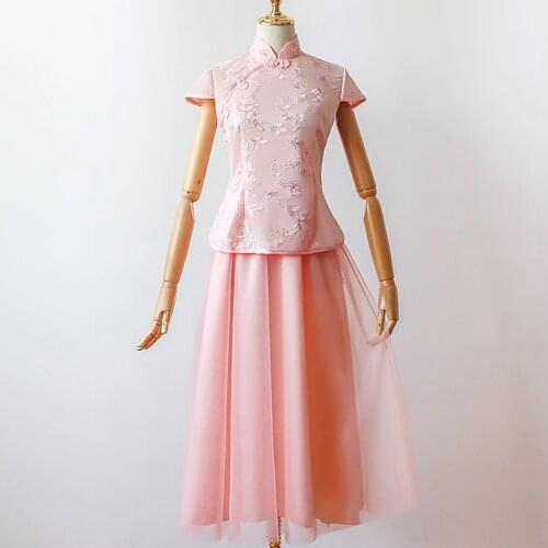 Elegant Sister Chinese Style Bridesmaid Dresses For Women Vestido Dresses Prom Guest Party Dresses Pink Bridesmaid Gowns 759