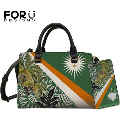 FORUDESIGNS High Quality Top-handle Bag for Women Polynesian Tribe And MH Pattern Large Pu Leather Handbag And Clutch Coin Purse