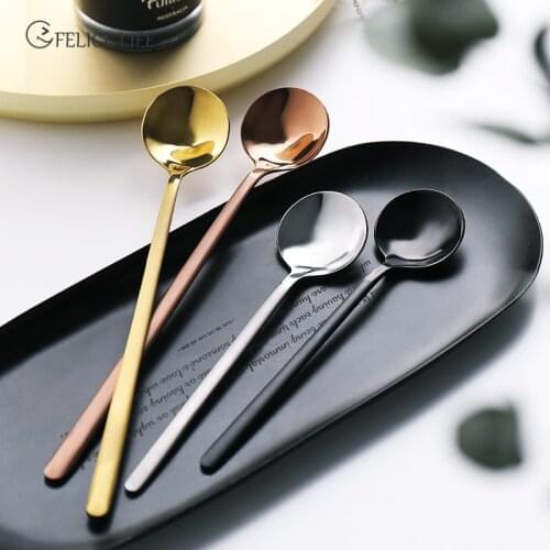 Stainless Steel Coffee Spoon Long Handle Stirring Teaspoon Cute Dessert Dinner Soup Spoons Cutlery Ice Cream Spoon Tableware
