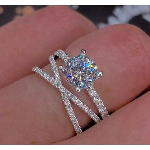 1pc New Flash Shining Ring Hearts And Arrows Zircon Imitation Crystal Ring Double Wrap Engagement Ring Female Jewelry Gift