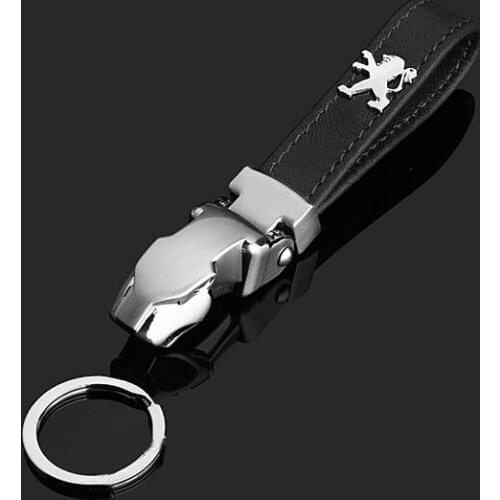 3D panther head shape metal keyring for Peugeot badge leather car keychain men business gift pendant key chain auto accessories