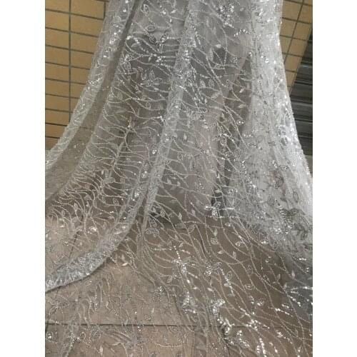 Lovely embroidery net lace with beads soft tulle mesh lace ZH-92887 with best quality