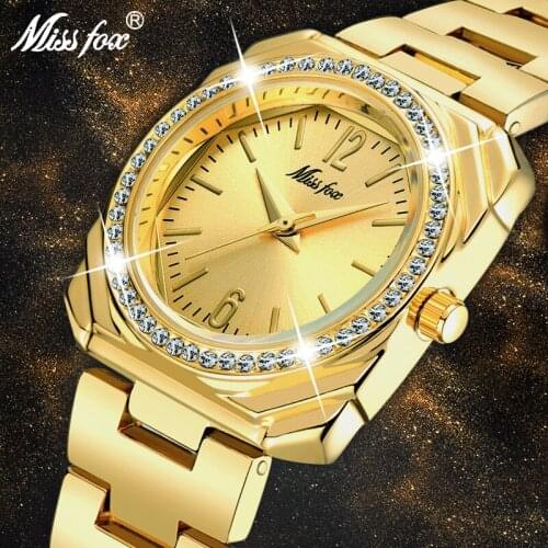 MISSFOX 2020 Elegant Womens Watches Luxury Brand Square 18K Gold Female Wristwatch Women Quartz Waterproof Classic Geneva Watch