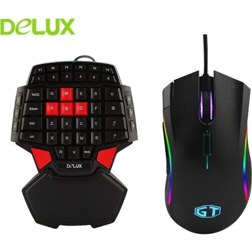 Delux Gaming Wired Mouse Keyboard Combos Mini 47 Keys Game Keypad 12000 DPI 7 Button RGB Light Ergonomic Mause Mice For PC Gamer