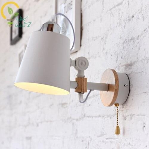 Nordic White Black Led Wall Lamp For Living Room E27 Bedroom Wall Lights Metal Wood Wall Sconce LED Bedside Lights Home Lighting