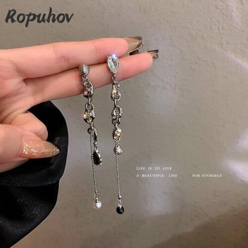 ROPUHOV 2021 New Korean Trendy Jewelry 925 Silver Needle Pearl Diamond Crystal Earrings Small Tassel Earrings Small Earrings