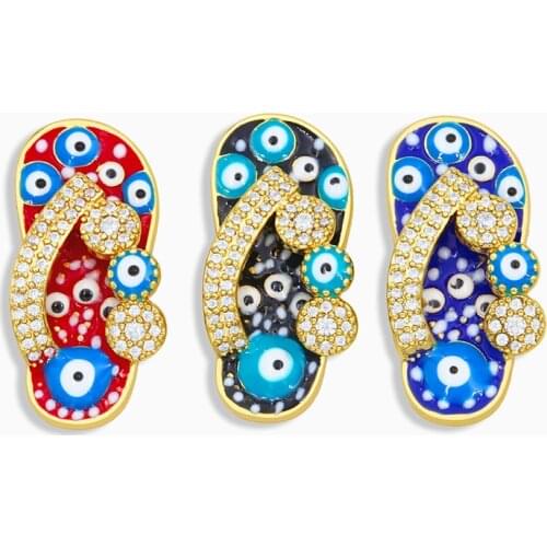 OCESRIO CZ Stone Enamel Slipper Necklace Pendants for Jewelry Making Small Evil Eye Charms for Jewelry Women pdta264
