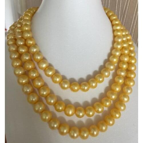 Charming 9-10 mm round gold pearl necklace 36inch 50"
