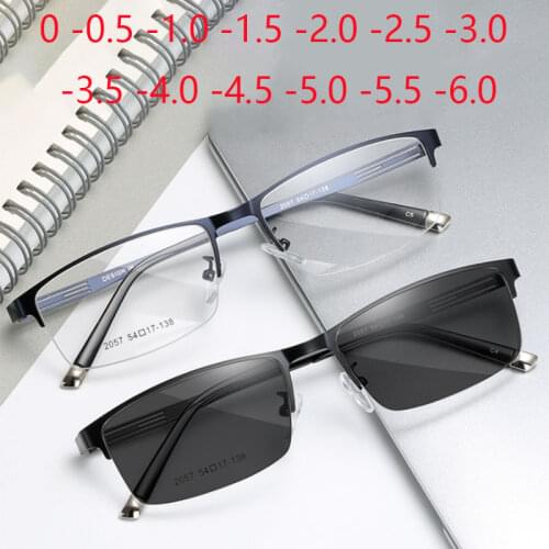 Half Frame Men Business Finished Myopia Glasses Metal Retro Prescription Eyewear Women Diopter 0 -1.0 -1.5 -2.0 To 6.0