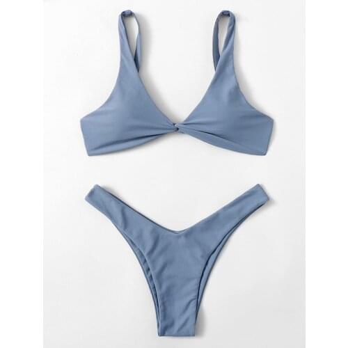 Solid Tie Sexy Bikinis Push Up Bikini 2021 Newest Padded Bra High Leg Bandage Swimsuit Female Swimwear Women Biquini