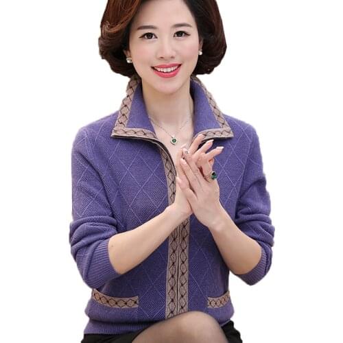 Autumn Winter Women Knitted Sweaters Middle-aged Elderly Mother Cardigan Coat Casual Zipper Jacket Outerwear Female Tops 2020