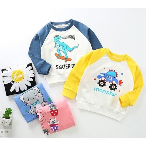 3 4 5 6 7 8 Years Old Boys Girls Autumn Clothes Pure Cotton Long Sleeve T Shirts Fashion Cartoon Tops Kids Round Collar Hoodie