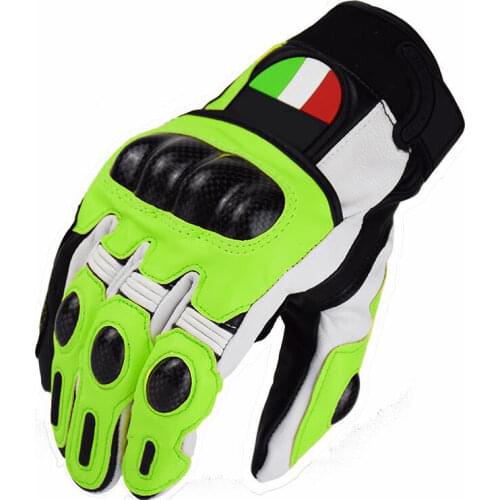High Quality Carbon Fiber Genuine Leather Gloves Motocross Motorbike Mountain Bicycle Scooter Riding Green Gloves