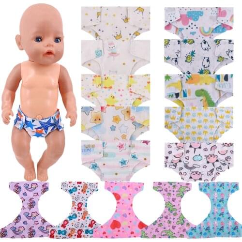 Doll Diapers Cute Underwear Animal Fruit Print For 18Inch American Doll Girls&43cm Baby Reborn,Our Generation,Doll Clothes Panty