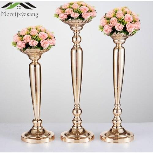 10PCS/LOT Metal Gold Candle Holders Road Lead Table Centerpiece Stand Pillar Candlestick For Wedding Candelabra Flowers Vases 66