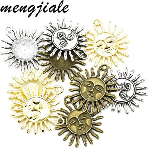 5pcs Wholesale Three Color Big Sun Smiley Charms Zinc Alloy Metal Pendants For DIY Handmade Jewelry Accessories Making 33*29mm
