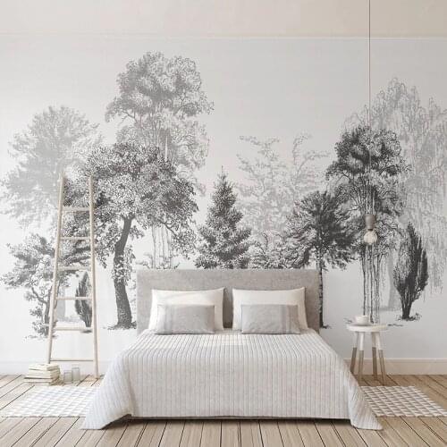 Custom Photo Wallpaper Modern Black And White Sketch Forest 3D Abstract Woods Mural Living Room TV Sofa Bedroom Papel De Parede