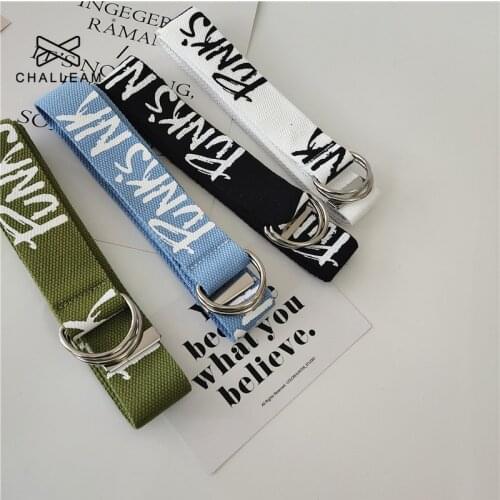 Women Punk Jeans Belt Fashion Letter Printed Canvas Belts Nylon Casual Decoration Double D Ring Buckle Long Strap For Girl 207