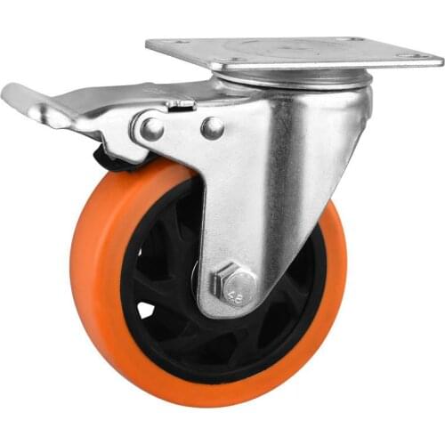 Shelf Caster 5-inch Universal Belt Brake Rubber Wheel Medium Orange Yellow Pvc Industrial Display Rack