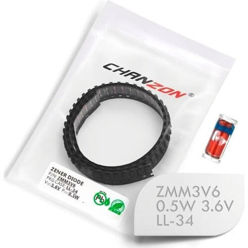 100 Pcs) SMD Zener Diode 0.5W 3.6V ZMM3V6 LL-34 (SOD-80 MiniMELF / 1206) 0.5 Watt 3.6 Volt ZMM 3V6