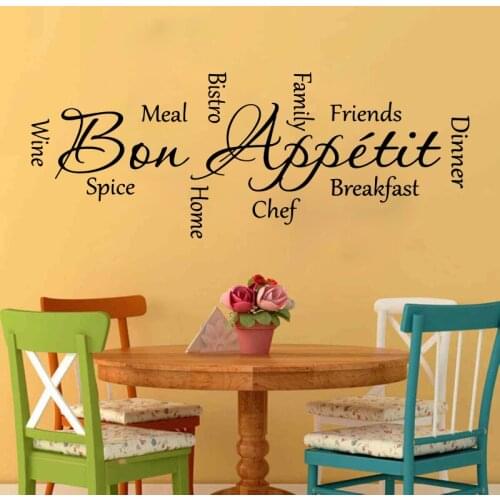 Bon Appetit Enjoy Meal Dinner Chef Wall Sticker Kitchen Dinning Room Bon Appetite Cook Wall Decal Vinyl Home Decor