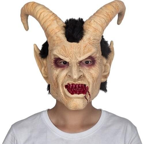 Scary Long-Horned Demon Latex Mask Halloween Horror Party Costume Props Movie Cosplay Headgear