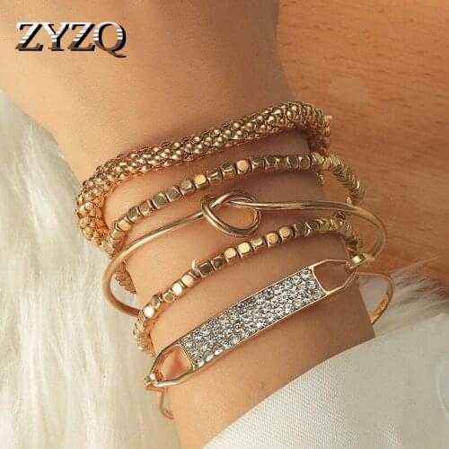 ZYZQ Creative Retro 5-piece Bracelet Set Temperament Geometric Multilayer Hollow Bracelet For Women Fashion Jewelry Accessories