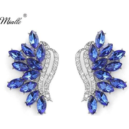 Miallo Fashion Blue Crystal Stud Earrings for Women Accessories Silver Color Rhinestone Earring 2020 Party Luxury Jewelry Gifts