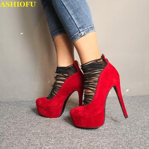 ASHIOFU Handmade Ladies High Heel Pumps Wedding Party Dress Shoes Narrow-bands Platform Sexy Club Evening Fashion Court Shoes