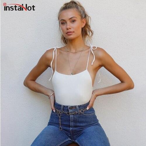 InstaHot Sexy Bandage Camisole Womens Summer Crop Top Sleeveless Backless Solid Casual Slim Base Camis 2021 Fashion Elegant Top