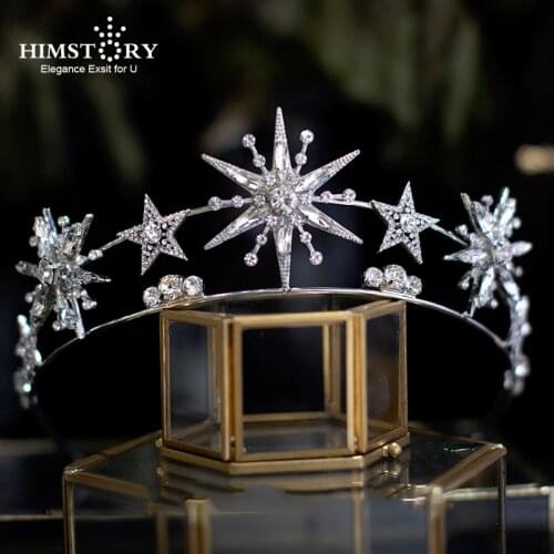 Himstory New Baroque Crystal Star Headband Crown Hairband for Women Bling Bridal Tiara Hair Crown Wedding Jewelry Accessory