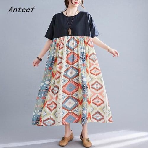 Short sleeve cotton vintage floral dresses for women casual loose long woman summer dress elegant clothes 2021