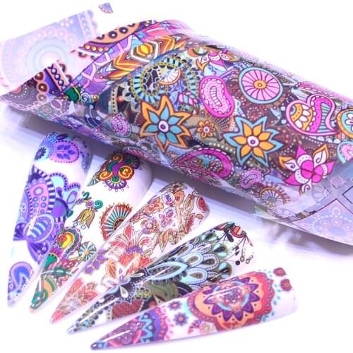10PCS/Pack Retro Nail Foil Transfer Sets Flower Geometry Mixed Printing Wraps Adhesive Nail Art Decoration Sticker Decals Tool