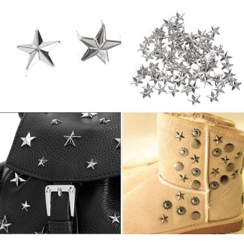 100pcs Star Rivets Silver Metal Leather Craft DIY Studs Spikes Spots Nailhead Rock Punk Garment Clothing Sewing Accessories