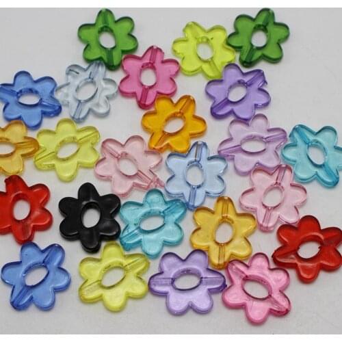 50 Mixed Colour Transparent Acrylic Flower Donut Beads 20X17mm