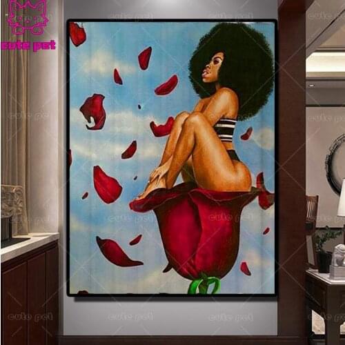 5D DIY Diamond Painting fantasy African woman rose art diamond cross stitch full square/round diamond mosaic embroidery hobby