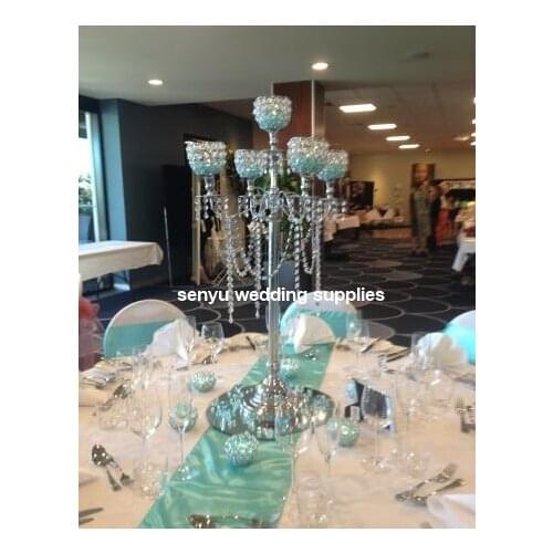 Acrylic 5-arms crystal candelabras with crystal pendants wedding candle holder centerpiece party decor senyu0818