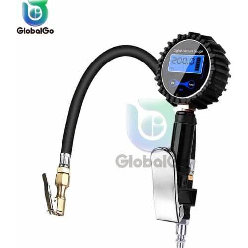 Car Truck Air Tire Inflator with Digital Pressure Gauge 200 PSI Air Chuck & Hose Pistol Type Automobile Pressure Gauge