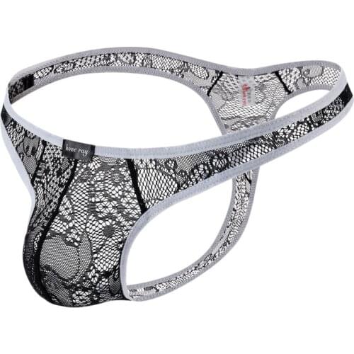 Men Panties Jockstrap Lace Slip Hombre Gay Thongs G Strings Sexy Underwear Transparent T-back Thongs Bikini Sissy Lingerie Tanga