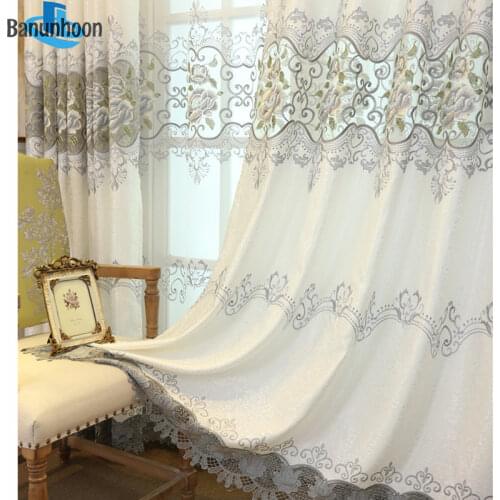 Elegant White Curtains For Living Room Luxurious Peony Embroidery Tulle Curtain For Bedroom Bay Yarn Window Finished Custom