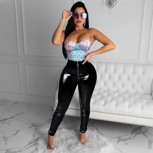2021 Hot Sale Ladies Sexy Party Fashion Casual Sexy High Waist Pu Shiny Leather Pants