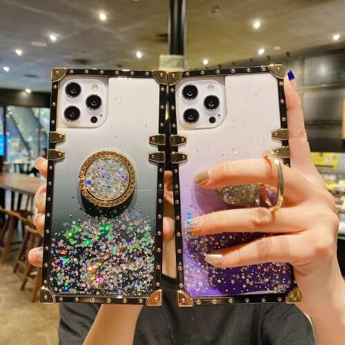 Gradient Bling Glitter Phone Case For Samsung S21 Plus S21 Ultra S20 FE S20 S10 S9 S8 Note 10 Lite 20 With Holder Square Cover