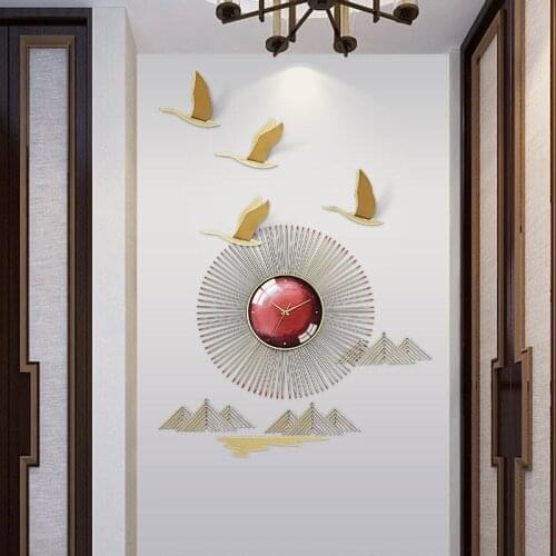 Chinese Wrought Iron Birds Wall Clock Wall Hanging Artwork Home Livingroom Wall Mural Decoration Hotel Lobby Wall Sticker Crafts
